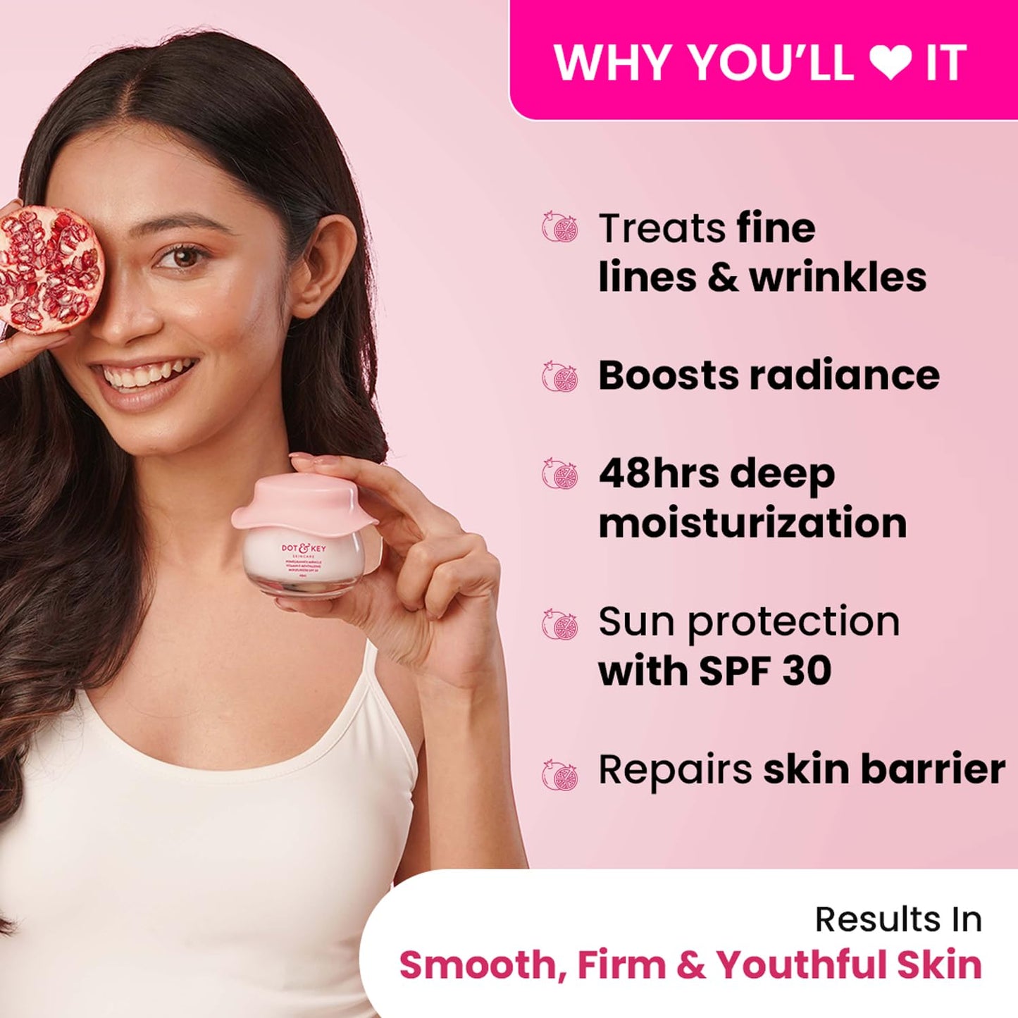 DOT & KEY Pomegranate + Multi-Peptide Anti Aging Cream With Spf 30 For Sun Protection, Reduces Fine Lines&Wrinkles, 48Hr Intense Moisturization, Boosts Collagen 60gm