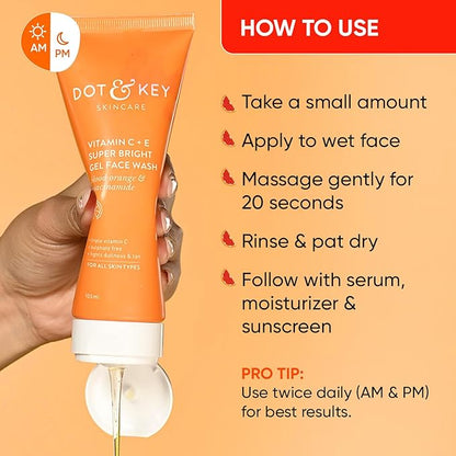 DOT & KEY Vitamin C + E Super Bright Gel Face Wash For Glowing And Brightening Skin | All Skin Types|With Triple Vitamin C 100gm