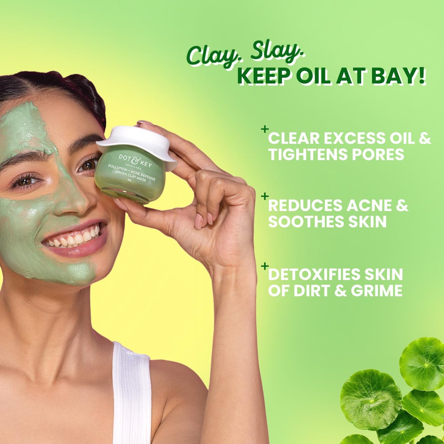 Dot & Key Skin Care Pollution + Acne Defense Green Clay Mask for Face with Salicylic & Matcha Tea, Reduces Active Acne, Soothes Redness, For Dark Spots, Oily, Acne Prone Skin 85gm