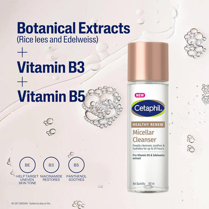 Cetaphil Healthy Renew Anti-Ageing Micellar Cleanser 160ml – Gentle No-Rinse Facial Cleanser for Sensitive Skin, Removes Makeup & Impurities, Hydrating & Soothing Formula