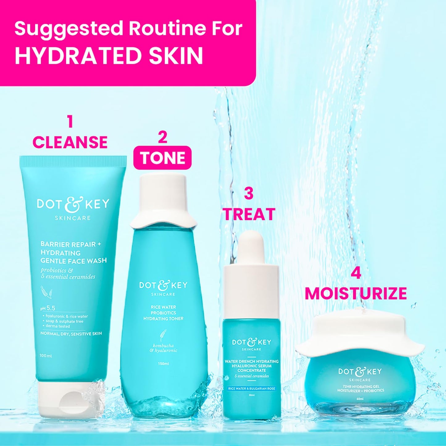 Dot & Key Rice Water Hydrating Toner With Hyaluronic |Rice Water Toner, Alcohol-Free, For Hydrated Skin |Exfoliates Pores |150ml