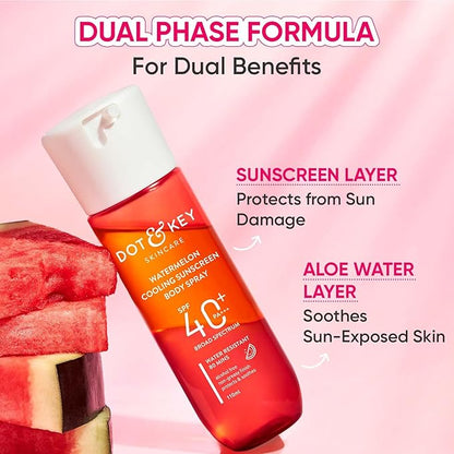 DOT & KEY Watermelon Cooling Sunscreen Body Spray Spf 40 Pa+++ For All Skin Types - 110Ml|Sun Protection Lotion