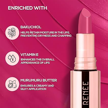 RENEE Everstay Matte Lipstick - Pink Aura, Long Stay, Hydrating & Non-Drying, Smudge & Transfer Proof, Lightweight, Intense Pigment