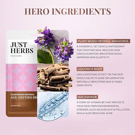 Just Herbs Sheet Mask for Glowing Skin Serum Masks, 20g