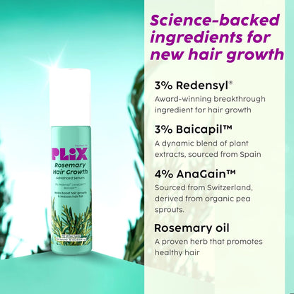Plix Rosemary Hair Growth Advanced Serum Roll-On | With 3% Redensyl®, 4% AnaGain™ & 3% Baicapil™ Prevents Hair Fall & Stimulates Hair Follicles 10ml