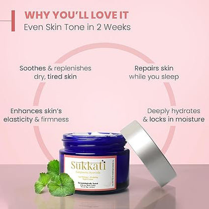 Sukkati Brightening + Balancing Night Crème for Overnight Hydration | Lightens Skin Tone | Revitalizes Tired Skin for Men & Women | 50 g