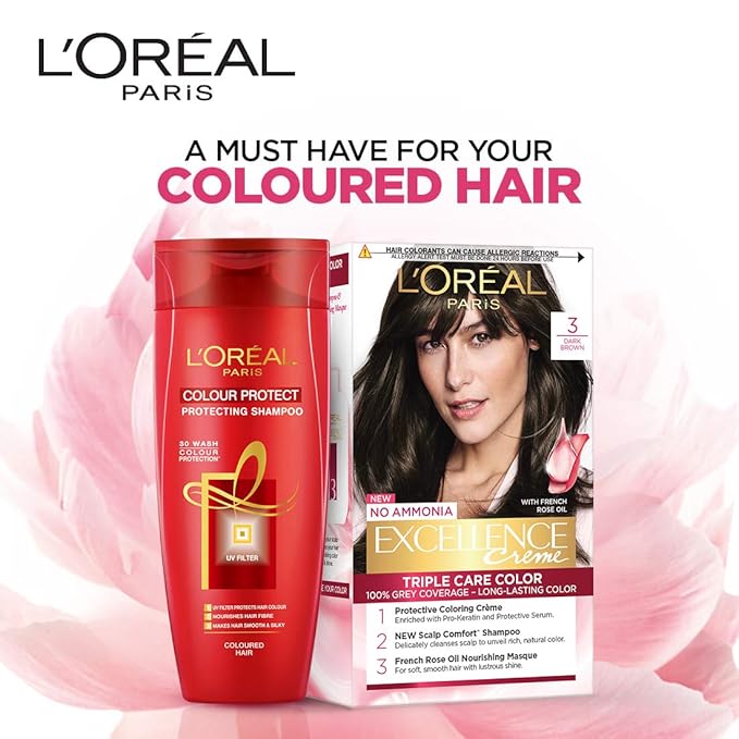 L'Oreal Paris Excellence Triple Care Hair Colour Cream, 25ml + 25g - 3 Natural Darkest Brown