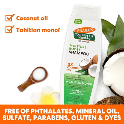 Palmer's Coconut Oil Shampoo for Moisture Boost of Dry, Damaged & Colour Treated Hair, Minimizes Tangles - 400ml