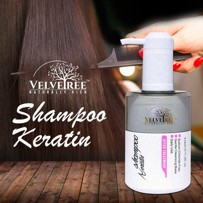 Velvetree Keratin Shampoo and Conditioner Set After Treatment, Dermatologically Tested, Sodium Chloride Free