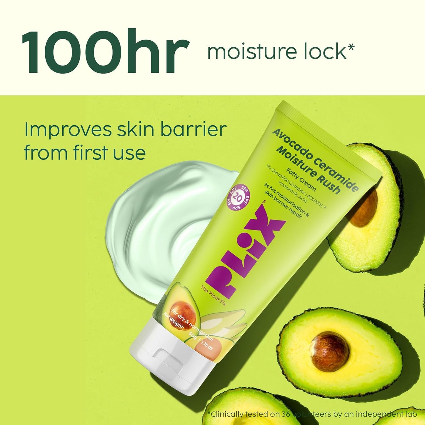 PLIX - THE PLANT FIX Avocado Ceramide Moisture Rush Fatty Cream With Spf 20 | Deep Moisturization | Barrier Repair Cream 50gm