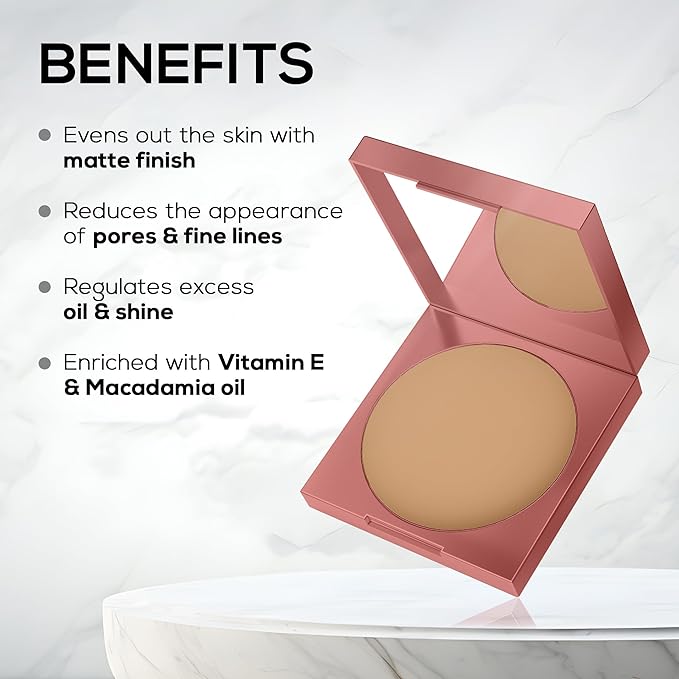 RENEE PRO Power Puff Compact Powder - Elevate, Lightweight and Velvety Matte Finish, Helps Achieve Even Toned Skin, Minimizes Appearance Of Pores & Fine Lines, Helps Control Excess Oil & Shine, 9 Gm