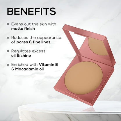 RENEE PRO Power Puff Compact Powder - Elevate, Lightweight and Velvety Matte Finish, Helps Achieve Even Toned Skin, Minimizes Appearance Of Pores & Fine Lines, Helps Control Excess Oil & Shine, 9 Gm