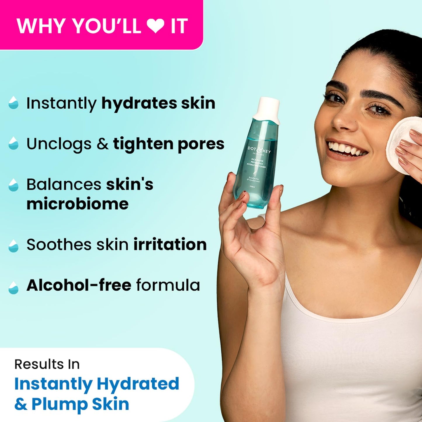 Dot & Key Rice Water Hydrating Toner With Hyaluronic |Rice Water Toner, Alcohol-Free, For Hydrated Skin |Exfoliates Pores |150ml