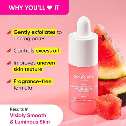 Dot & Key Watermelon 10% Glycolic Serum for Face Glowing, With KojicI | Targets Pigmentation & Dark Spots