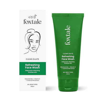 Foxtale Refreshing Face Wash for Deep Cleansing with Niacinamide, Hydrates & Brightens, Non-Drying Cleanser for Glowing Skin