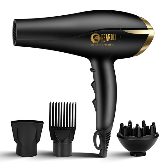 Beardo Studio Professional Tornado Hair Dryer with 2000 Watts Power | AC Motor, Concentrator, Diffuser, 2 Speeds, 3 Temperature Settings & Cool Shot feature