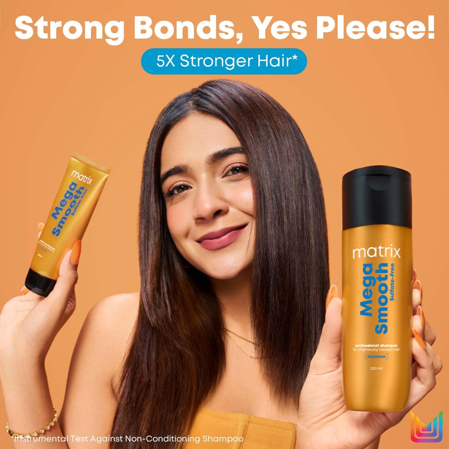Matrix Mega Smooth Sulfate-free Shampoo with Squalene and Bonding Blend for Gentle Cleansing and Bond Repair| Smoothens Hair 200ml