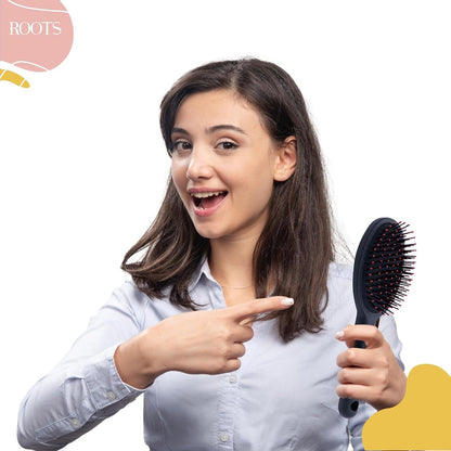 ROOTS Truglam Black Round Paddle Hair Brush | Soft Tip Flexible Bristles | Prevent Scalp Scraping & Cuticle Damage | Quick Detangling Length - 9.44 Inch, Model No - 9551B2