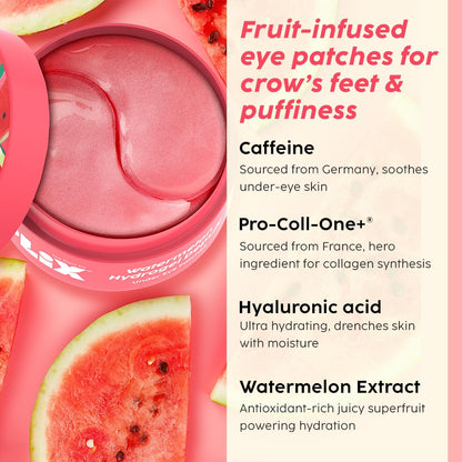 Plix Watermelon Hydrogel Under Eye Patches for Dark Circles & Puffiness Reduction | Caffeine & Hyaluronic Acid | Eye Patches | Instantly Hydrates & Cools | 60 Patches