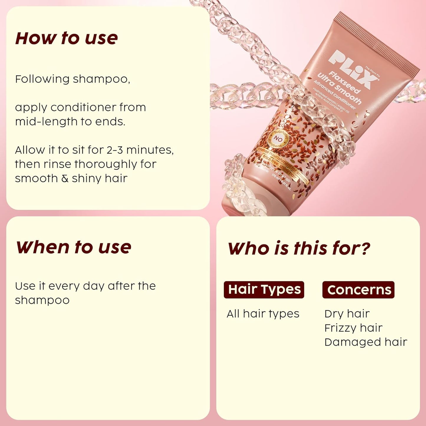 PLIX - THE PLANT FIX Flaxseed Ultrasmooth Advanced Conditioner | Plant Keratin PF & Flaxseed Oil | Smooth & Manageable Hair | Controls Frizz | Paraben & Sulphate Free 175ml