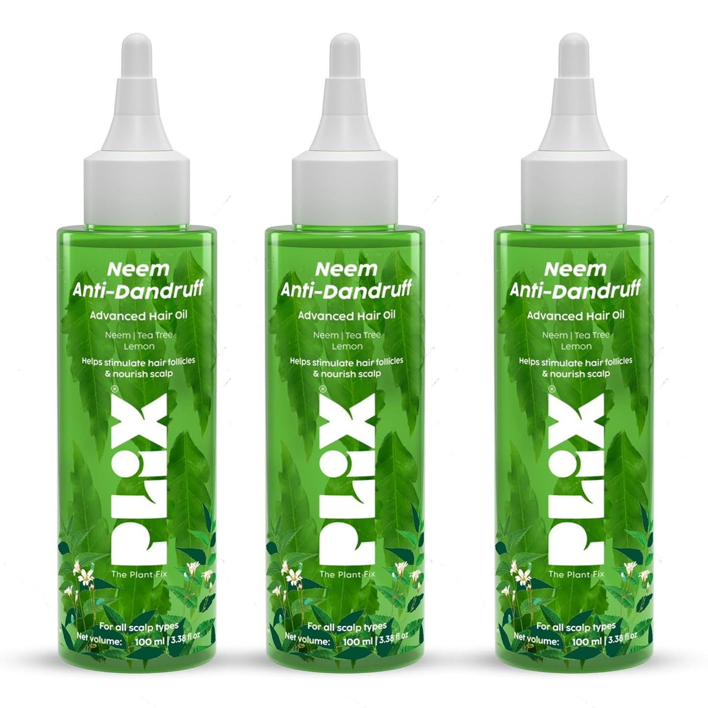 PLIX - THE PLANT FIX Neem Anti-Dandruff Advanced Hair Oil | Reduces Dandruff, Soothes Itchy Scalp, Calms Inflammation, Non-Greasy & Lightweight, 100ml, Pack of 3