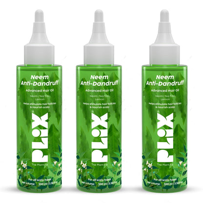 PLIX - THE PLANT FIX Neem Anti-Dandruff Advanced Hair Oil | Reduces Dandruff, Soothes Itchy Scalp, Calms Inflammation, Non-Greasy & Lightweight, 100ml, Pack of 3