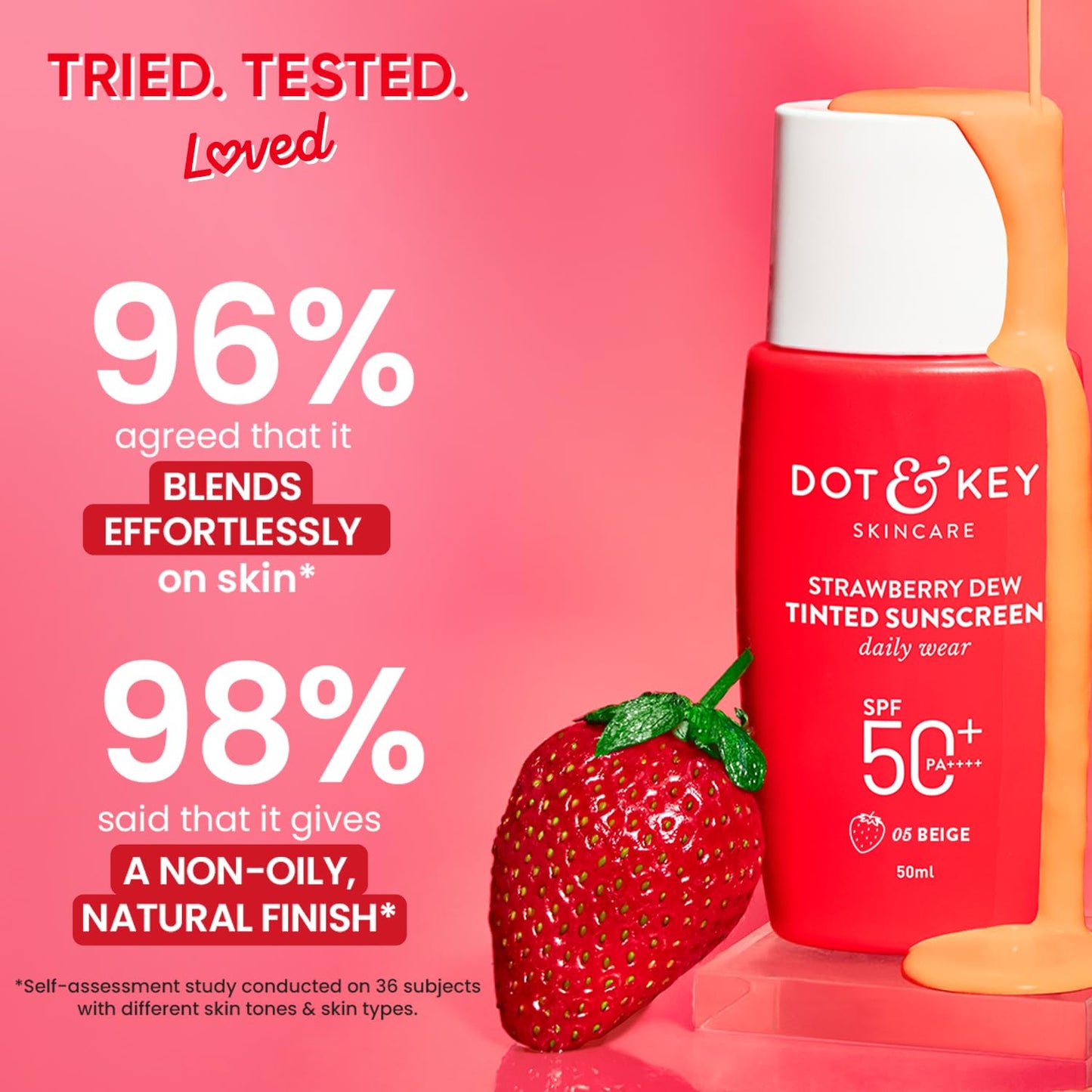 Dot & Key Strawberry Dew Tinted Sunscreen SPF 50+ Pa++++ - 05 Beige | Protection Against UVA & UVB | Broad Spectrum, Water & Sweat resistant 50ml