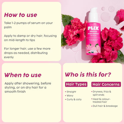 Plix Frizz Control Hair Serum | Protects & Smoothes, Dry, Flyaway & Frizzy Hair, With 13 Nourishing Oils | 3x Strength with Fiberhance | 50ml