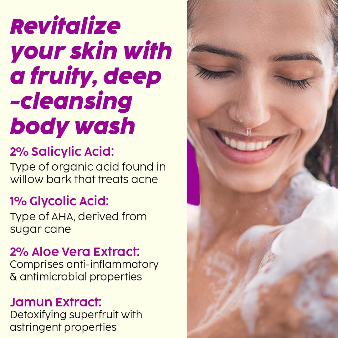 PLIX - THE PLANT FIX Jamun 2% Salicylic Acid Body Wash For Body Acne | Paraben & Silicones Free | Deeply Exfoliating Dead Skin Cells, Prevents Back Acne & Moisturizes Skin | 236ml