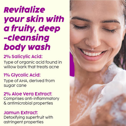 PLIX - THE PLANT FIX Jamun 2% Salicylic Acid Body Wash For Body Acne | Paraben & Silicones Free | Deeply Exfoliating Dead Skin Cells, Prevents Back Acne & Moisturizes Skin | 236ml