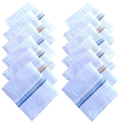 Cotton 12 Piece Men's Handkerchief Set - White
