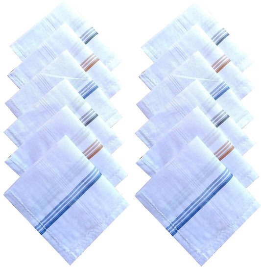 Cotton 12 Piece Men's Handkerchief Set - White
