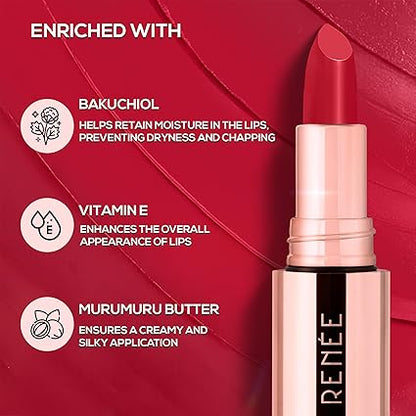 RENEE Everstay Matte Lipstick - Red Scarlet, Long Stay, Hydrating & Non-Drying, Smudge & Transfer Proof, Lightweight, Intense Pigment