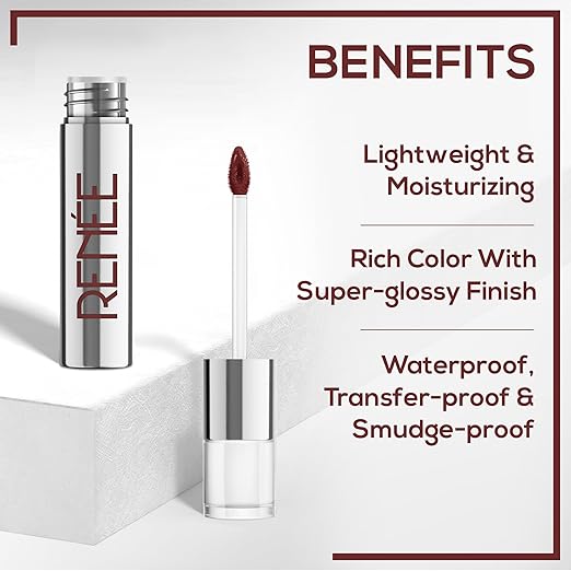 RENEE Gloss Stay Transfer-Proof Liquid Lip Color - Alice 3.5ml, Rich Intense Payoff High Pigment Super Glossy Finish, Waterproof, Smudge-proof, Lasts Up To 12 Hours, Enriched with Vitamin E & C