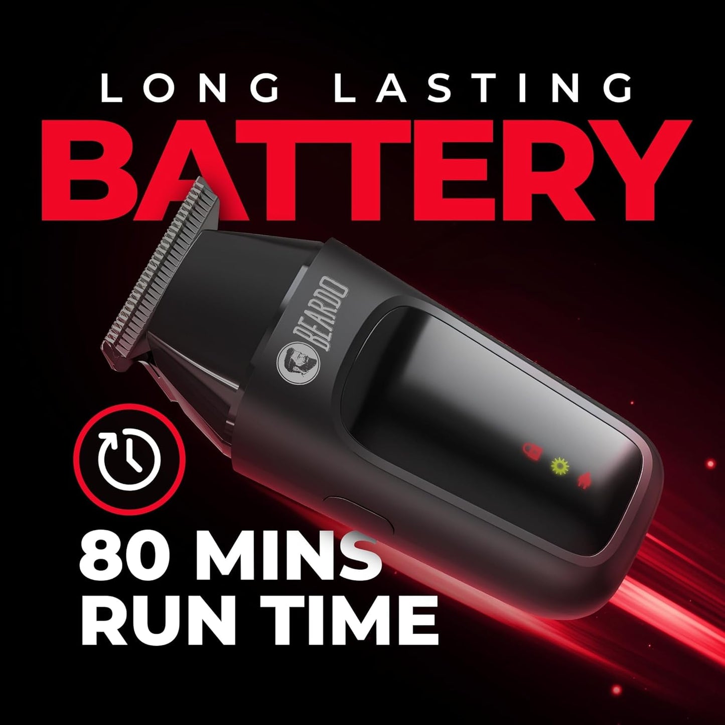 Beardo Apex Go Trimmer for Men - 80-Min Run Time - Powerful 5500 RPM motor - Compact Travel-Friendly Design - Self-Sharpening Blades, 3 Comb Attachments, Type-C Charging, Digital Display