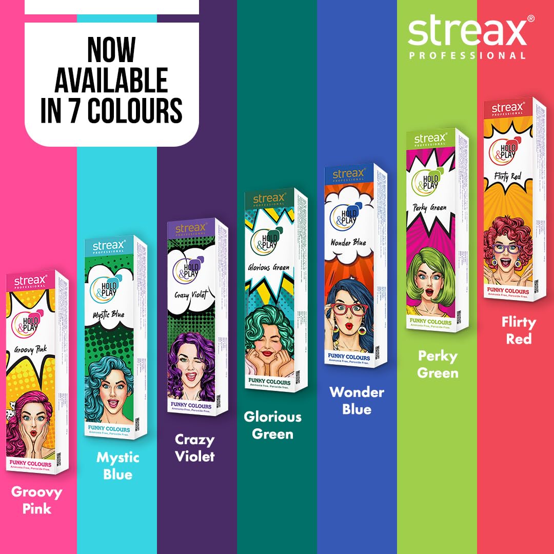 Streax Professional Hold & Play Funkey Colour - Glorious Green, 100 Grams