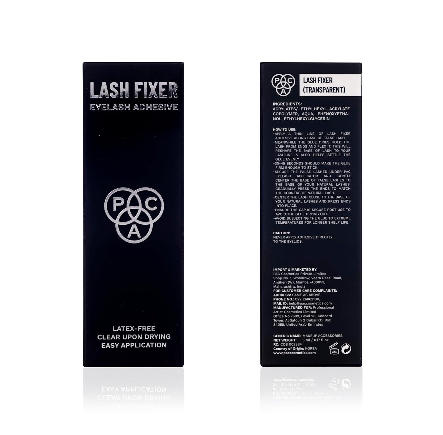 PAC Lash Fixer (Eyelash Adhesive) Transparent | Waterproof & Quick-dry Invisible Eye Lash Glue Works with Synthetic & natural fiber Lashes | Non-Toxic & Non-allergic