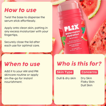 PLIX - THE PLANT FIX Watermelon Hydration Serum Stick (30g) for Instant Hydration, Long Lasting Moisturization | On the Go Moisturizer Stick for 24h Hydration | Light-weight