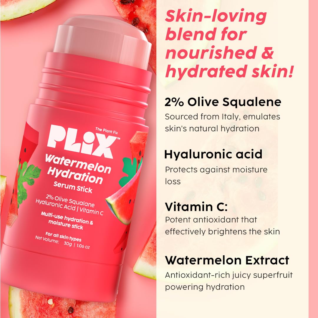 PLIX - THE PLANT FIX Watermelon Hydration Serum Stick (30g) for Instant Hydration, Long Lasting Moisturization | On the Go Moisturizer Stick for 24h Hydration | Light-weight