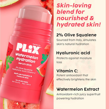 PLIX - THE PLANT FIX Watermelon Hydration Serum Stick (30g) for Instant Hydration, Long Lasting Moisturization | On the Go Moisturizer Stick for 24h Hydration | Light-weight