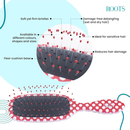 ROOTS Zero Tangle Paddle Hair Brush | Flexi Cushion Base | Soft yet Firm Bristles | Damage-Free Detangling on Sensitive/Wet/Dry Hair | Length - 7.08 Inch, Model No - RZTX-RP