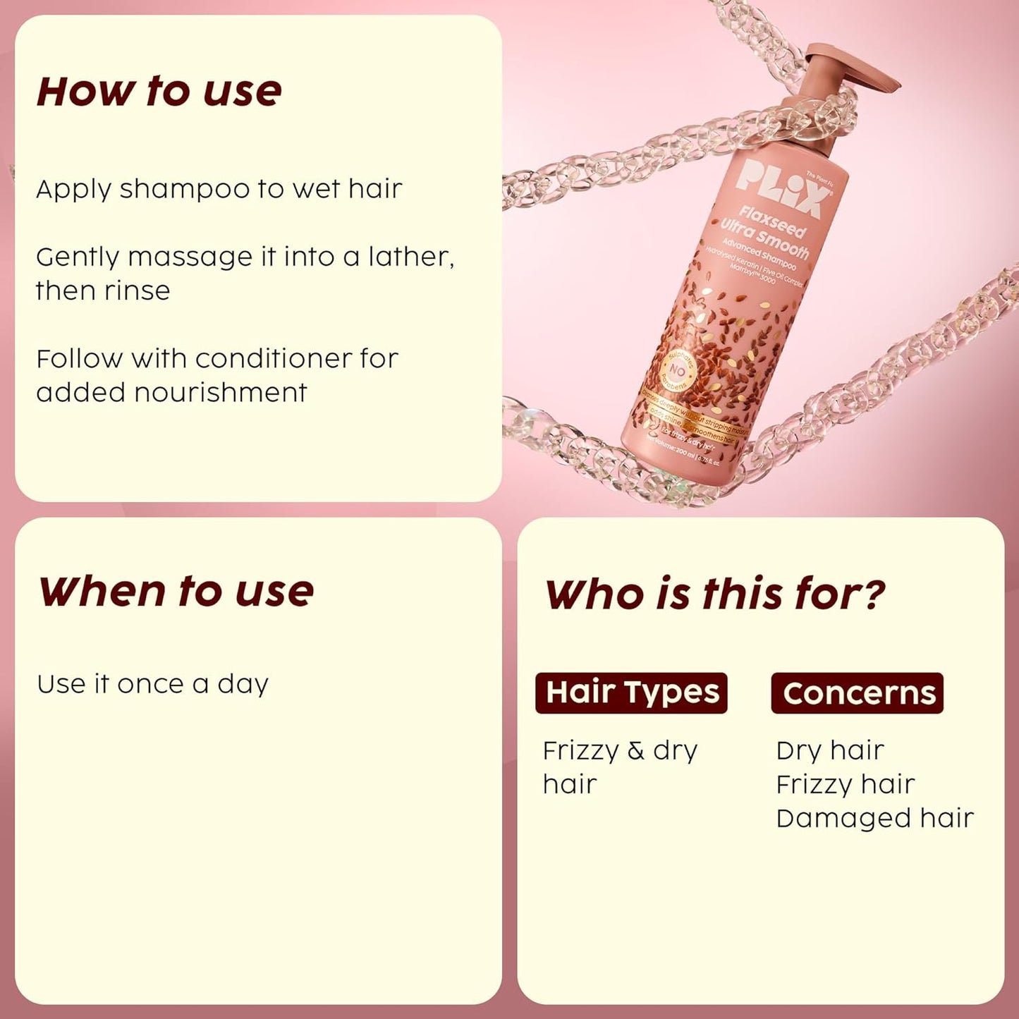 PLIX - THE PLANT FIX Flaxseed Ultrasmooth Advanced Shampoo | Plant Keratin PF & Flaxseed Oil | For Smooth & Shiny Hair | Paraben & Sulphate Free 200ml