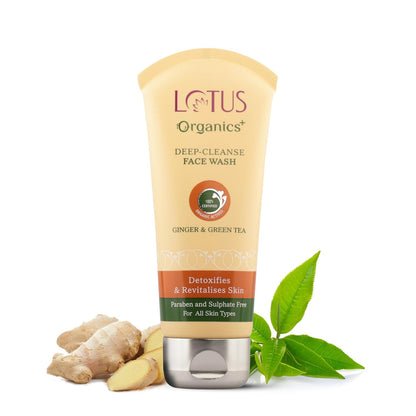 Lotus Organics + Deep Cleanse Face Wash for Women & Men, 100% Certified Organic Green Tea & Ginger | Controls Acne & Prevents Breakouts | Reduces Inflammation, Suitable for Sensitive, Normal, Dry & Oily Skin | 80g