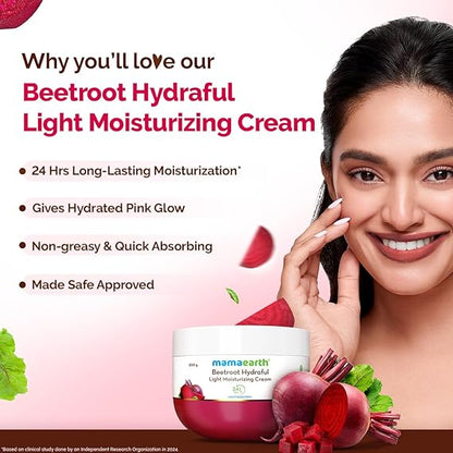 Mamaearth Beetroot Hydraful Light Moisturizing Cream with Beetroot & Hyaluronic Acid for Pink Glow 200g