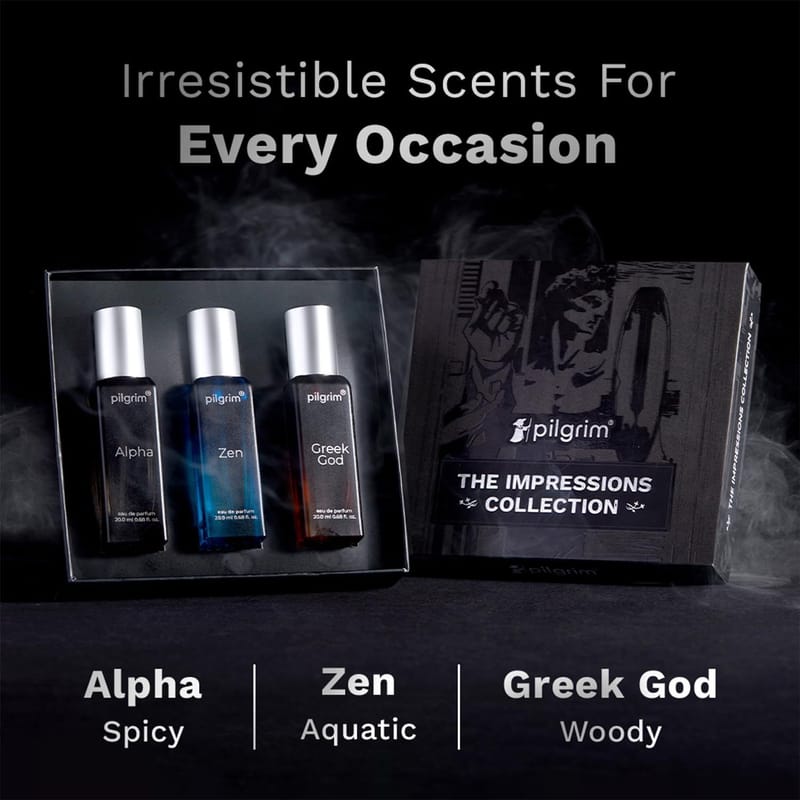 Pilgrim The Impressions Collection 3 in 1 Gift Box Perfume For Men (Eau de parfum)| Long Lasting perfume with spicy, woody & aquatic fragrance