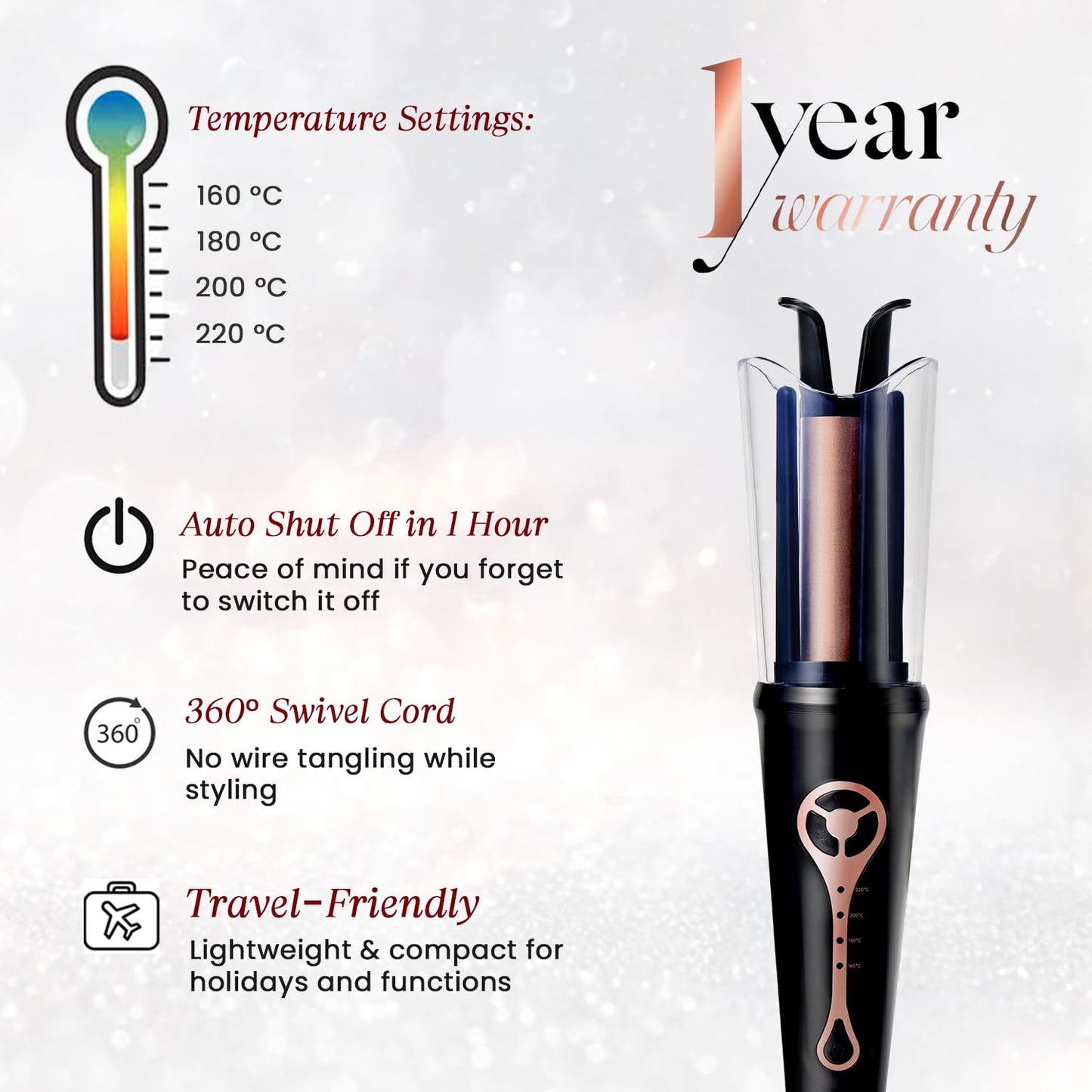 Urban yog MakeMeeBold Automatic Hair Curler| Easy Two-Way Curling Iron with 4 Temperature Settings | Gifts for woman | Anti-Scald Design