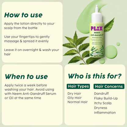 Plix Neem Anti-Dandruff Advanced Lotion | Reduce Dandruff, Itching & Irritation | With Dandelix Pro & Ichthyol PALE | Paraben & Sulphate Free, (60ml)