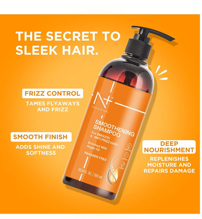 N PLUS Professional Smoothening Shampoo, For Smooth & Anti Frizz Hair, Enriched With Argan Oil, Paraben Free