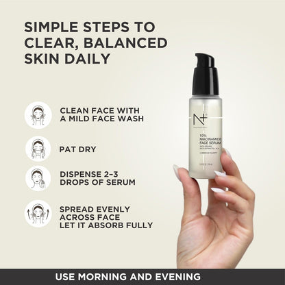 N+ 10% Niacinamide Face Serum, For Luminous Clarity with Brown rice extracts + H.A - 30ML