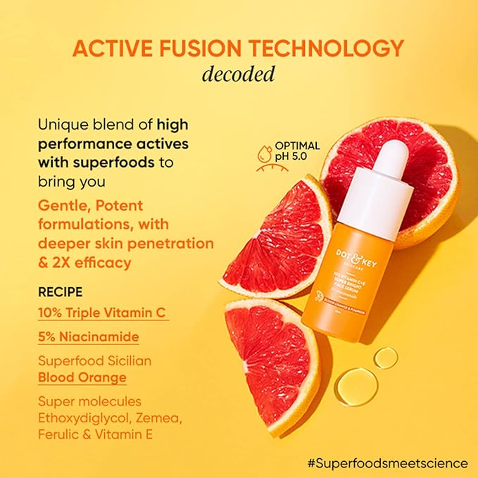 Dot & Key 10% Vitamin C + E, 5% Niacinamide Serum | Vitamin C Serum For Glowing Skin | Fades Dark Spots | Vit C Serum with Blood Orange & Pumpkin 30ml